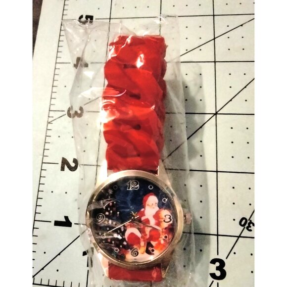 Santa Christmas Watch Red Braided Silicone Band Festive Dial - Picture 3 of 5